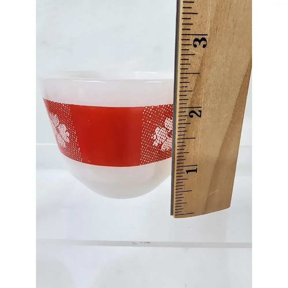 Set 3 Vintage Federal Glass Red & White Gingham Checkered 3oz Custard Cups EUC!